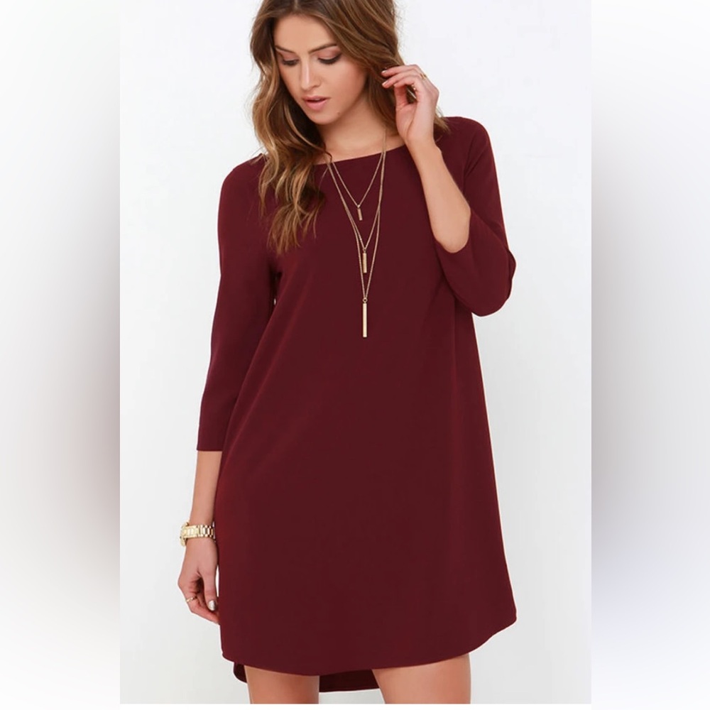 Lulu’s Wine Burgundy Red 1/2 Sleeve Swing T-Shirt Dress Comfortable - Size M